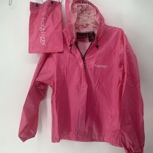 Frogg Toggs PINK Zip Jacket Hood Lightweight Packable Travel Women's Small + Bag